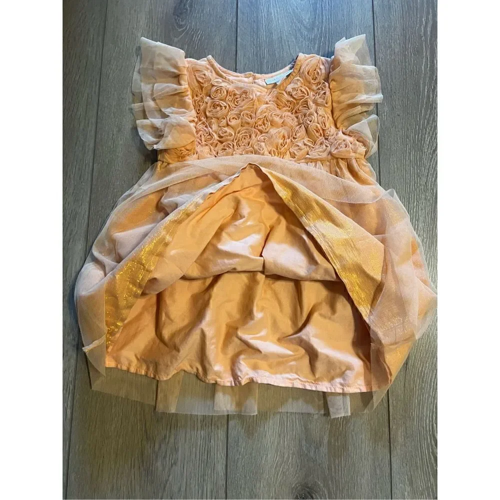 Cat & Jack Girls Size 3T Casual Dress Peach Pink Fir Flare Tulle Sleeve